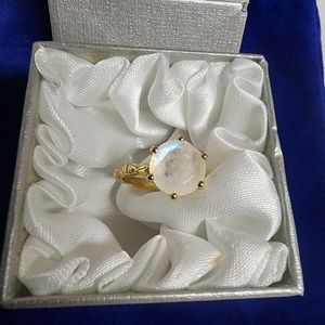Moon Glow Moonstone, Natural White Zircon Solitaire Ring